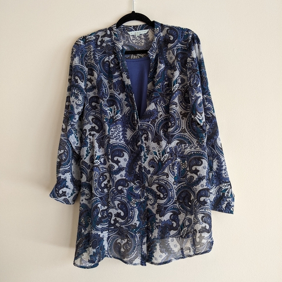cleo Tops - Cleo Petite - navy paisley buttoned shirt & camisole set